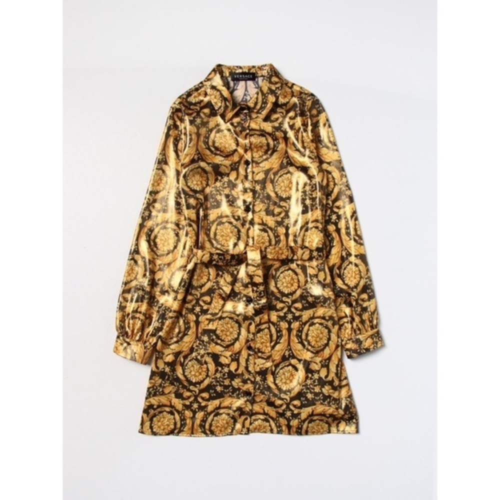 VERSACE Girls Black Gold Button Down Dress Waist Belt Sz 10A NWT 100% Authentic - Picture 2 of 9